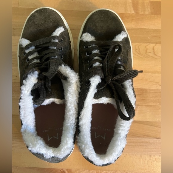 Marc Fisher Dakari Lace Up Sneakers Green Leather Suede Faux Fur Lined Size 6 - Picture 6 of 11